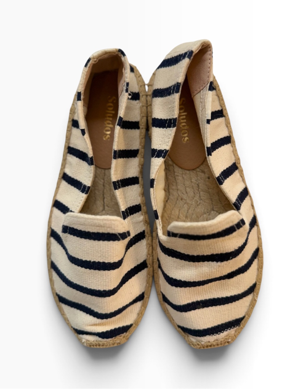 NWOT Soludos Striped Platform Smoking Slipper Espadrilles Ivory Navy 5.5